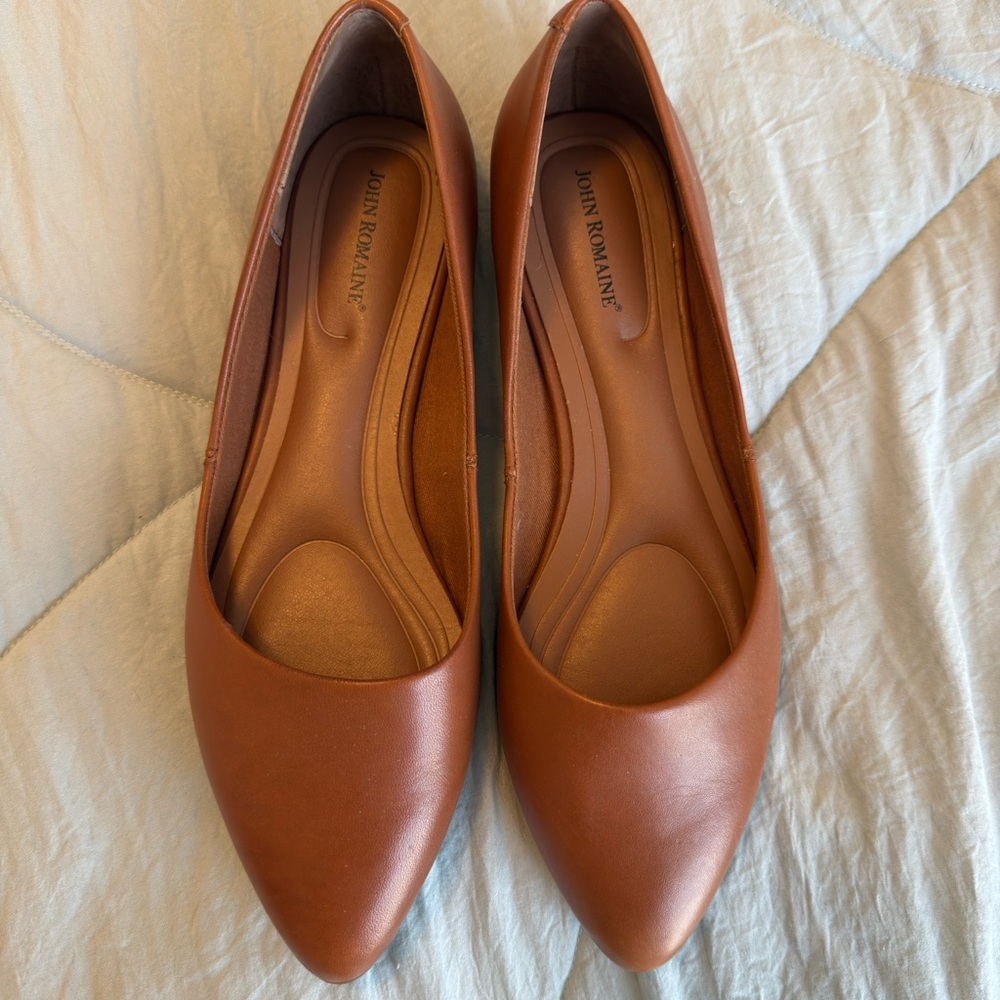 John Romaine Tan Pointed-Toe Ballet Flats